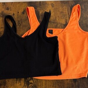 SHEIN Black and Orange Crop Tops